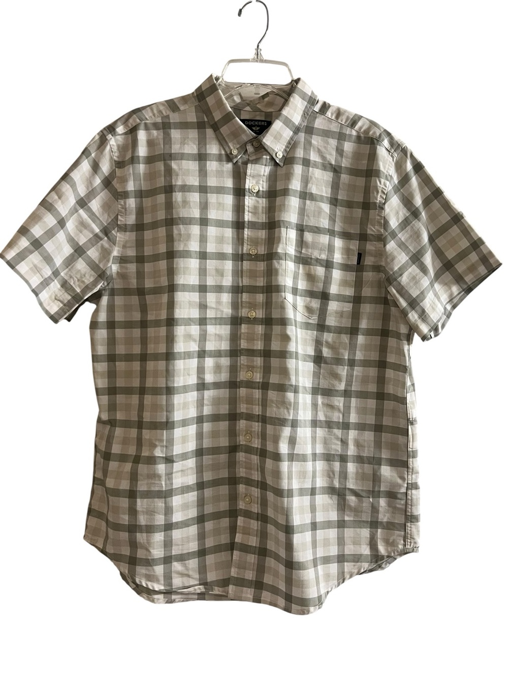 Dockers Short-Sleeve Plaid Button-Down Shirt - Olive/White